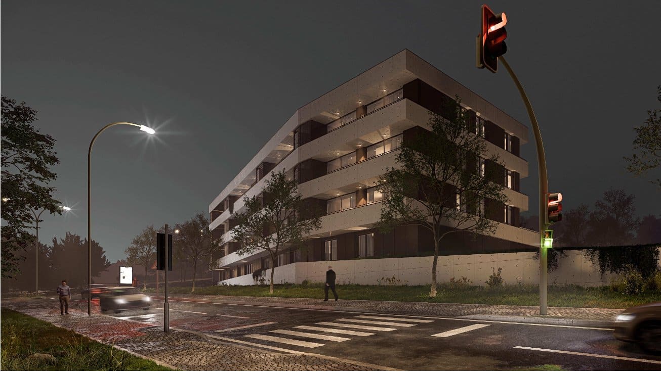 Edifício residencial Haven ao anoitecer, projeto De Paula